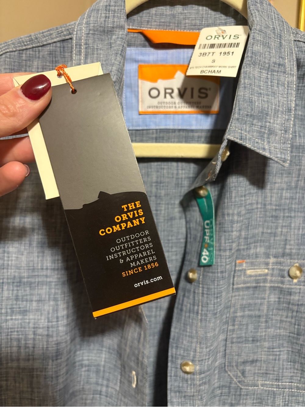 NWT - Orvis Tech Chambray Long-Sleeve Work Shirt Blue (S) - Picture 6 of 6